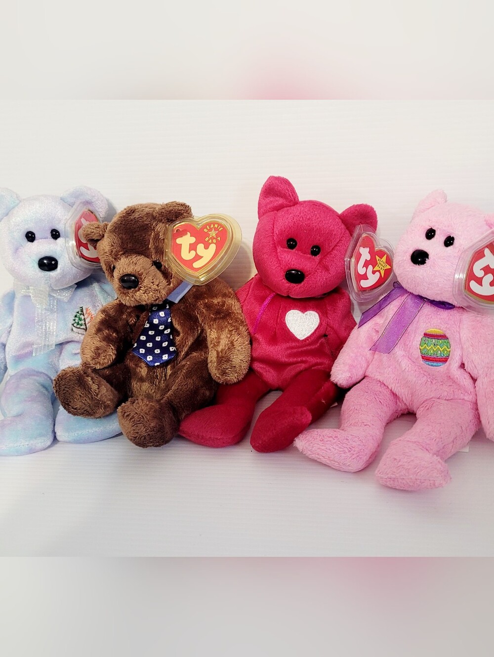 Ty Plush Bear Trio with Red Heart Bear and Pastel Companions